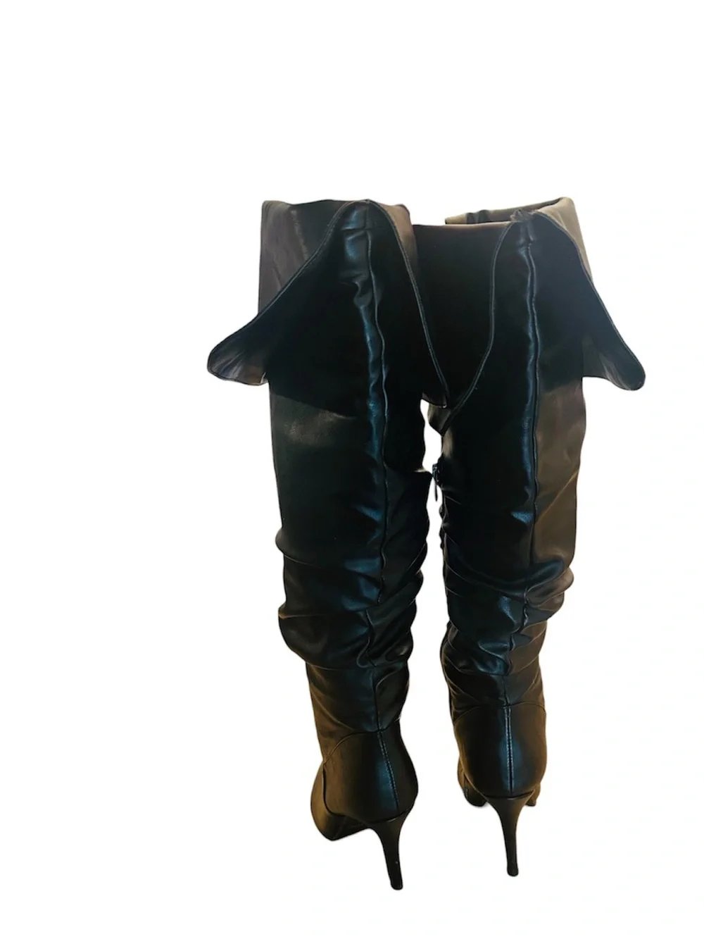 Women's Knee-High Slouch Boot in Black Faux Leather 4” Heel Womens 8 - Picture 6 of 11